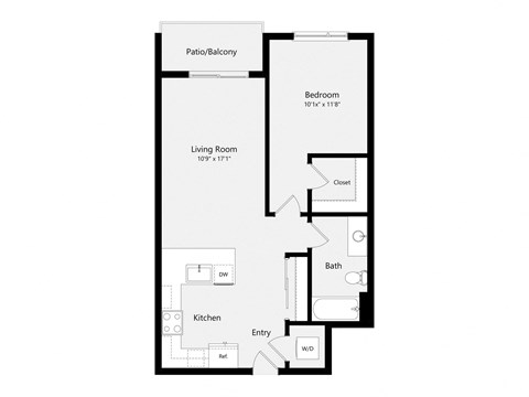 a floor plan of a 1 bedroom floor plan